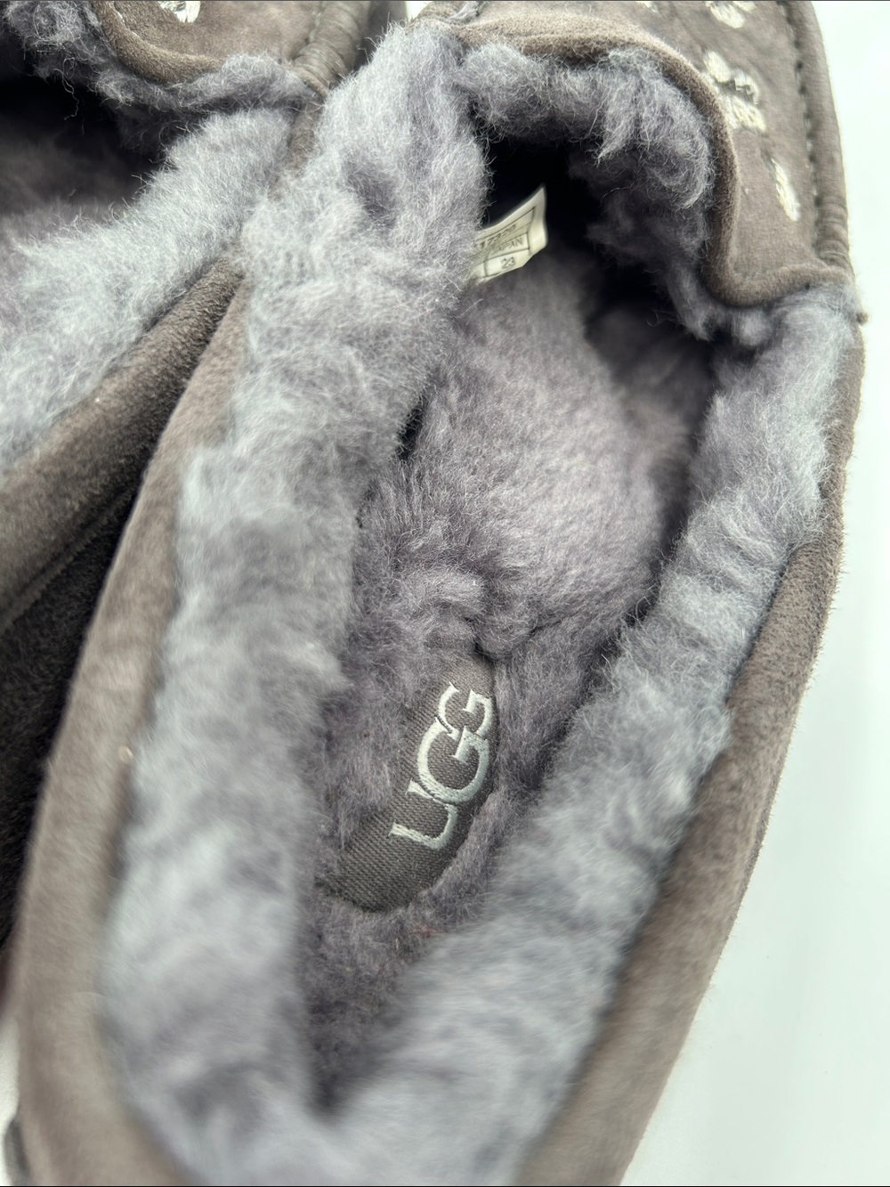 UGG Ansley Blossom Gray Suede Moccasin Slippers with Plush Shearling Lining - Picture 2 of 16